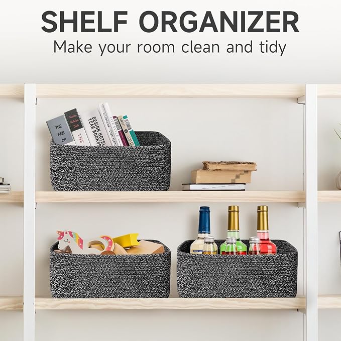 3 Pack Small Storage Baskets for Organizing, 11.8×7.8×5.1", Mixed Black | Woven - Image 7