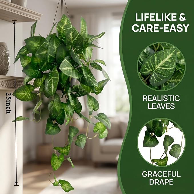 Artificial Pothos Hanging Plant, Office Decor - Image 2