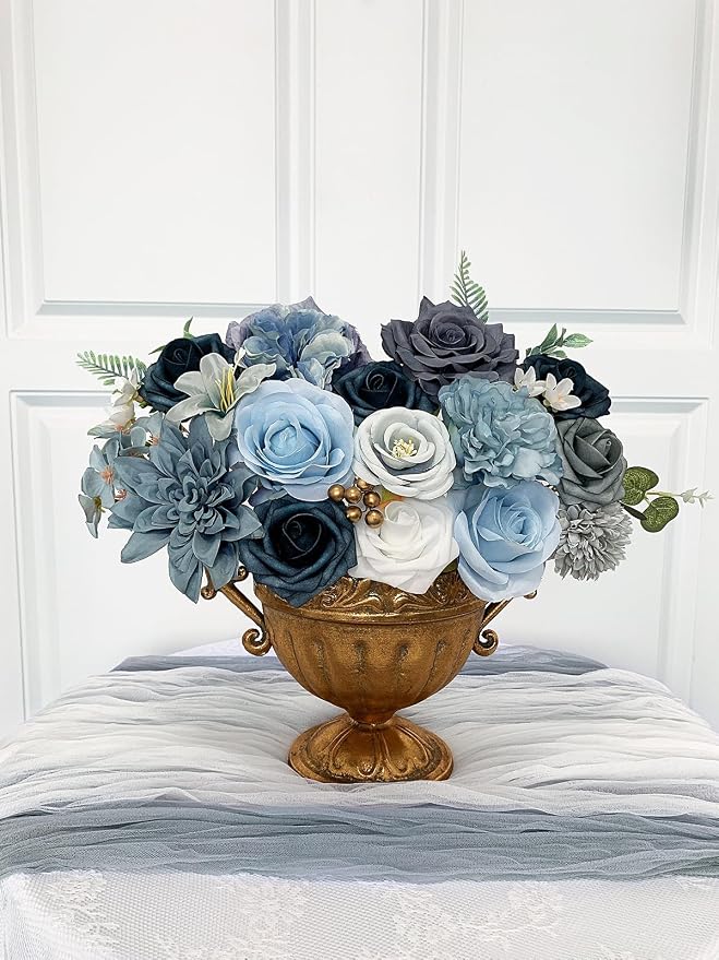 FACINOC Roses Artificial Flowers Blue Bouquet Fake Flower Bulk - Image 6