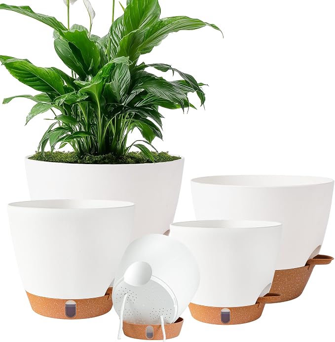 Self Watering Pots for Inoor Ourdoor Plants 10/9/8/7/6.5" Plastic Planters | by Fielda