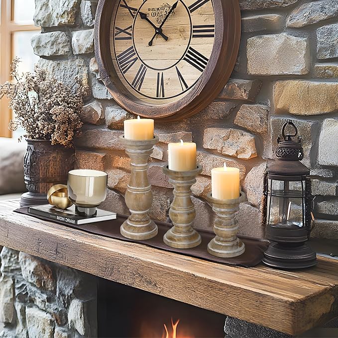 Candle Holder for Pillar Candle Set of 3, Farmhouse Wood Candle Holder - Image 5