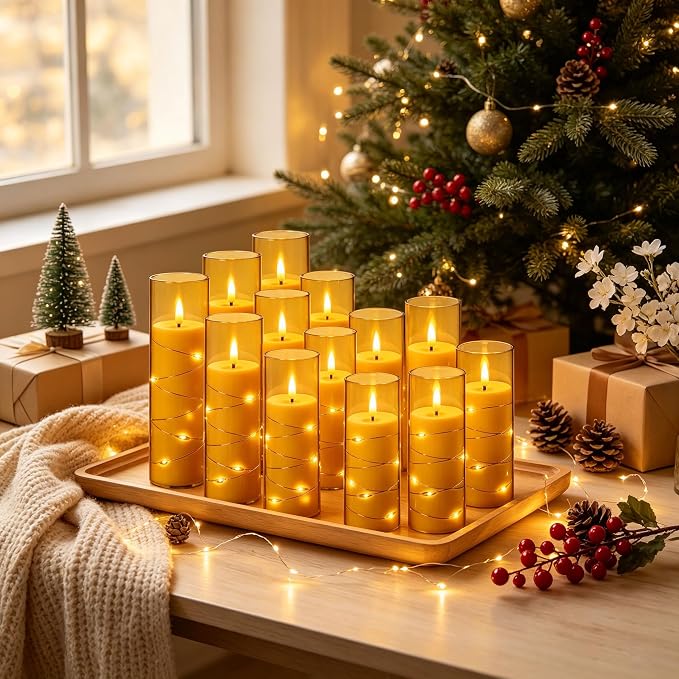 Da by 12 Pack Champagne Flameless Taper Candles, Flickering Black Wick LED - Image 7