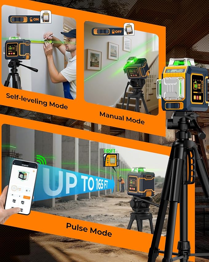 Green Laser Level, 3x360° Side LCD 12-Line Self-Leveling, Pulse Mode - Image 4