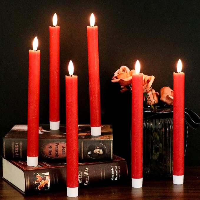 GenSwin Flameless Taper Candles LED Battery Operated Remote Timer Red | LED - Image 4