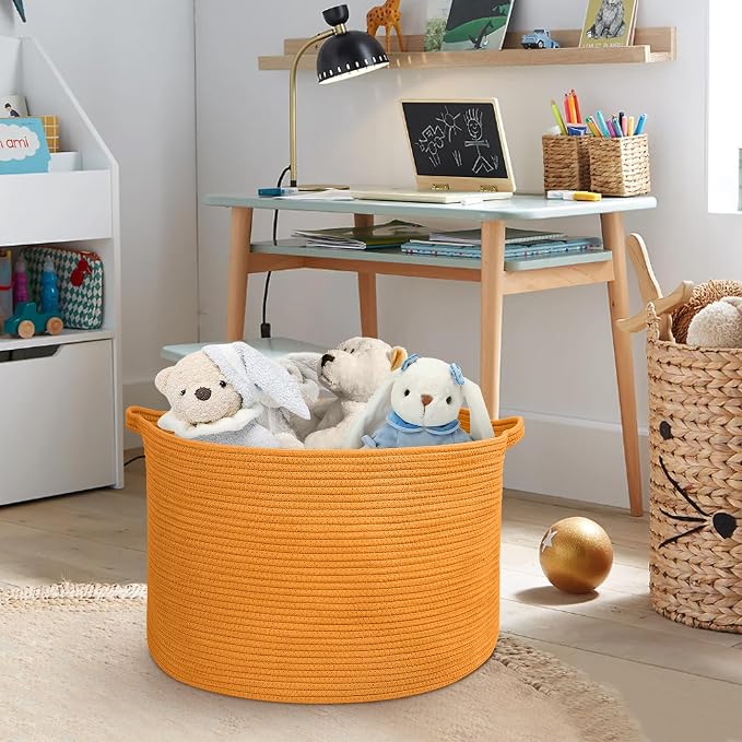 Extra Large Orange Basket, Baby Nursery Wicker Laundry Towel Basket, Kids Dog - Image 4