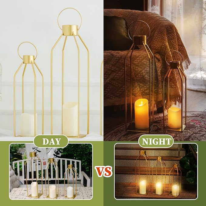 HPC DECOR Modern Farmhouse Lantern Decor- 22''19''16''Tall Large Gold Metal - Image 6