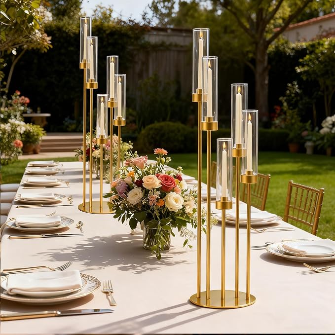 35in 6 Set Gold Candelabra Candle Centerpieces - Image 4