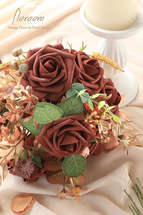 Artificial Flowers 25pcs Real Looking Terracotta Foam Fake Roses - Image 4