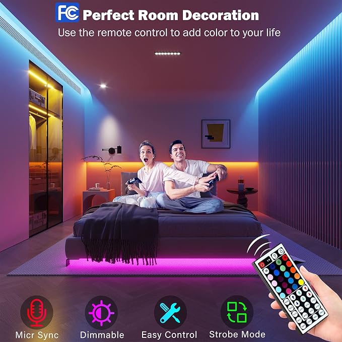 50ft Led Strip Lights, Music Sync Color Changing Led Light Strips, App Control - Image 3