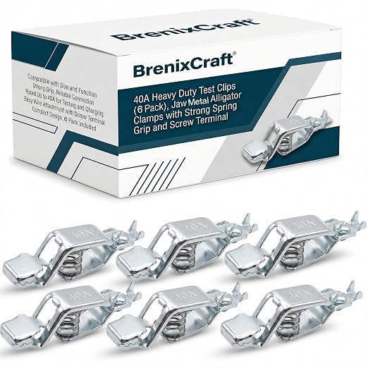 40AMP Heavy Duty Alligator Clips, Battery Clamps 6 Pack | BU-25 Automotive Clip by BrenixCraft