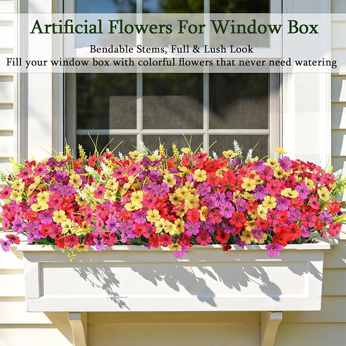 24PCS Fake Flowers Outdoor, UV Resistant Artificial Silk Flowers | Realistic - Image 3