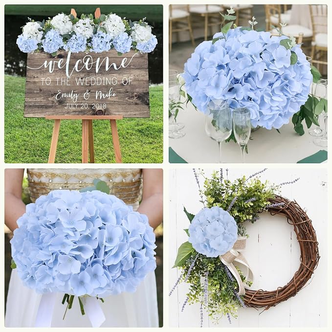 AVIVIHO 65pcs Baby Blue Fake Flowers Hydrangea Artificial Flowers Bulk Silk - Image 4