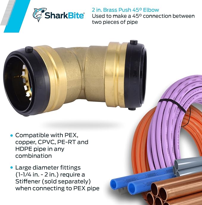 SharkBite 2 Inch 45 Degree Elbow, Push to Connect Brass Plumbing Fitting - Image 3