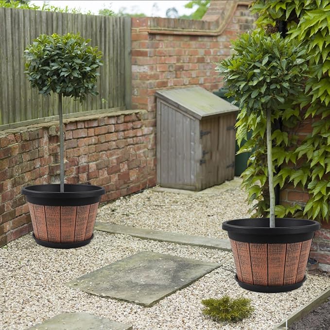 4 Pack 16 inch Plant Pots, Whiskey Barrel Planters - Image 6