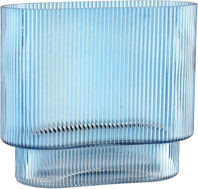 Ribbed Glass Vase, Fluted Short Vases by YANWE