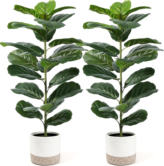 Der Rose 2 Pack 30" Fake Plants, Fiddle Leaf Fig Trees by DerRose
