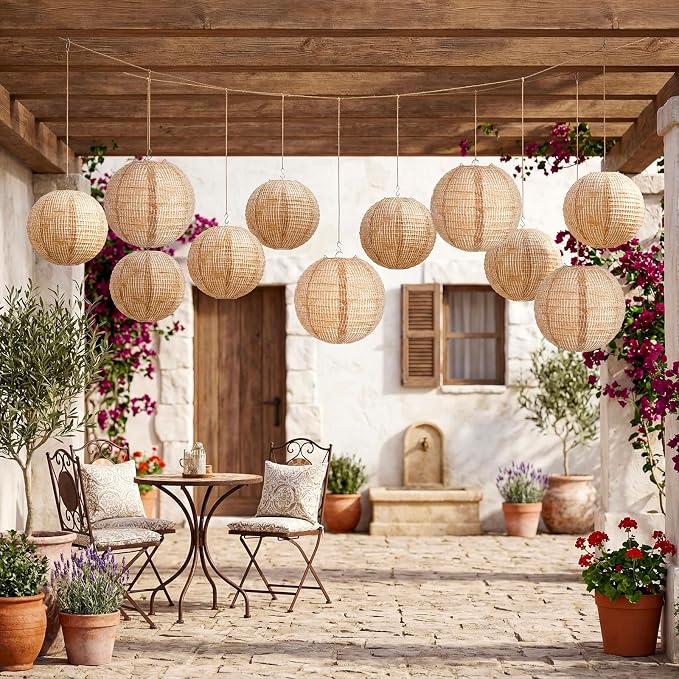 12 Pcs Print Burlap Paper Lanterns Classroom Decor, 10/12 Inch | Boho Hanging - Image 5