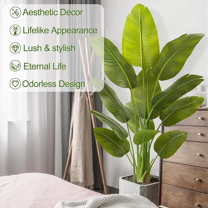 Lifelike Bird of Paradise Artificial Plant, 5ft Faux Banana Leaf Tree - Image 3