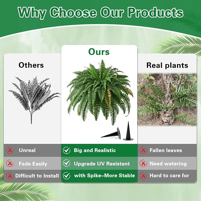 2PCS 45in Fake Ferns- Large Artificial Plants Outdoor, UV Resistant Artificial - Image 3
