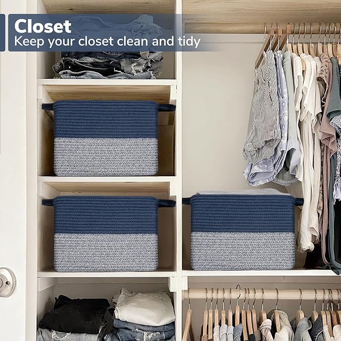 Goodpick Woven Storage Basket for Shelves, Cotton Rope Baskets for Books - Image 5