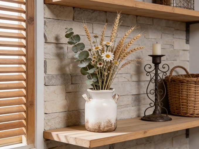 Quoowiit Ceramic Rustic Farmhouse Vase, Distressed Decorative Flower Vase - Image 5