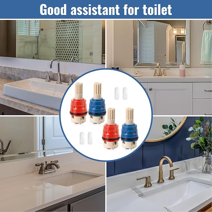 Dreyoo 4 Pack Hot & Cold Bathroom 2-Handle Faucet Cartridge Replacement - Image 6