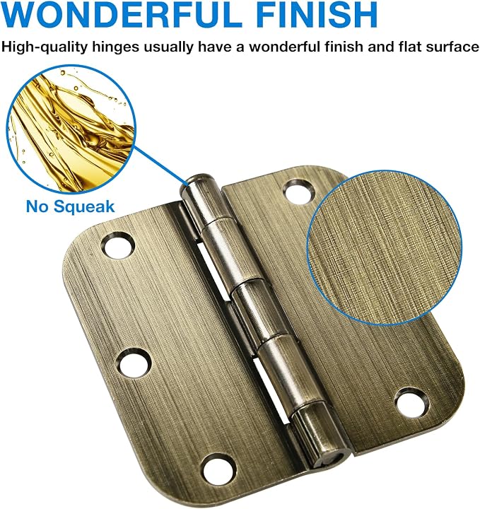 TDCHINGES Rounded Door Hinges 3.5" X 3 1/2 Inch Antique Brass 5/8" Radius | 3 - Image 2