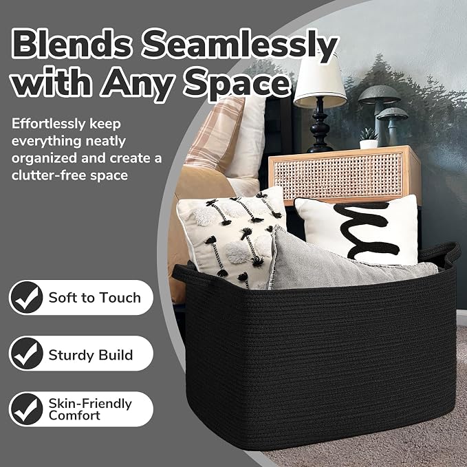 Goodpick Large Woven Rope Blanket Basket, 75L | 21.6'' x 14.9'' x 11.8'' - Image 5