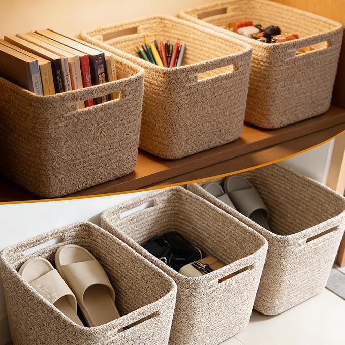 6 Pack Woven Rope Baskets, 12.6"×9"×7.8" Storage Bins, Shelf Baskets Organizer - Image 4