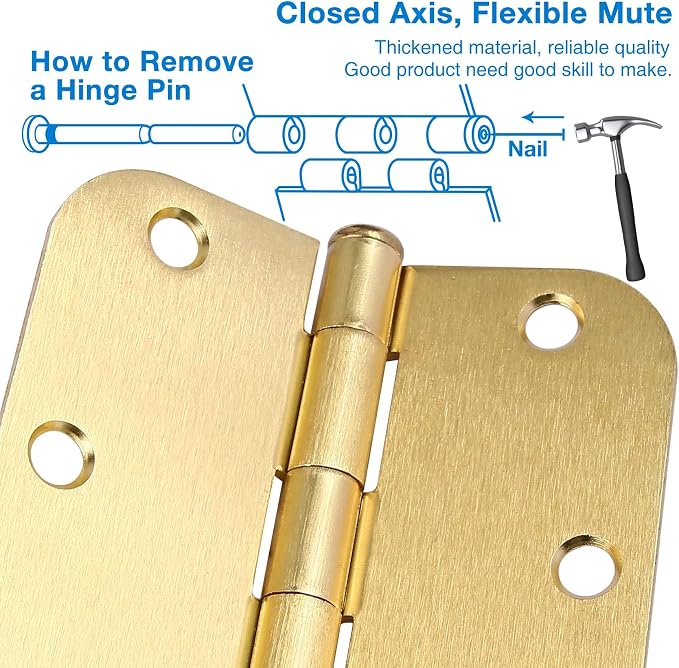 TDCHINGES Rounded Door Hinges 3.5" X 3 1/2 Inch Brushed Brass 5/8" Radius | 3 - Image 3
