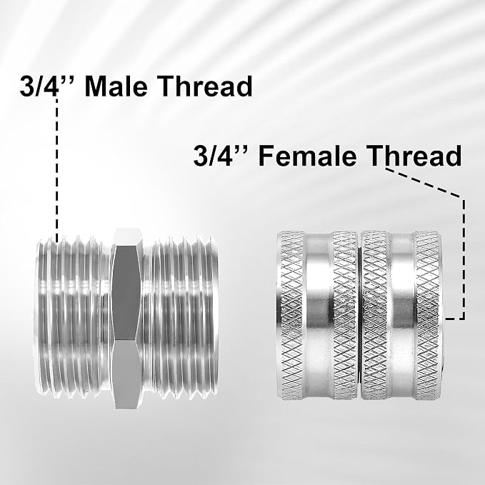 M MINGLE Garden Hose Adapter 3/4”, Male to Male, Female to Female, Stainless - Image 2