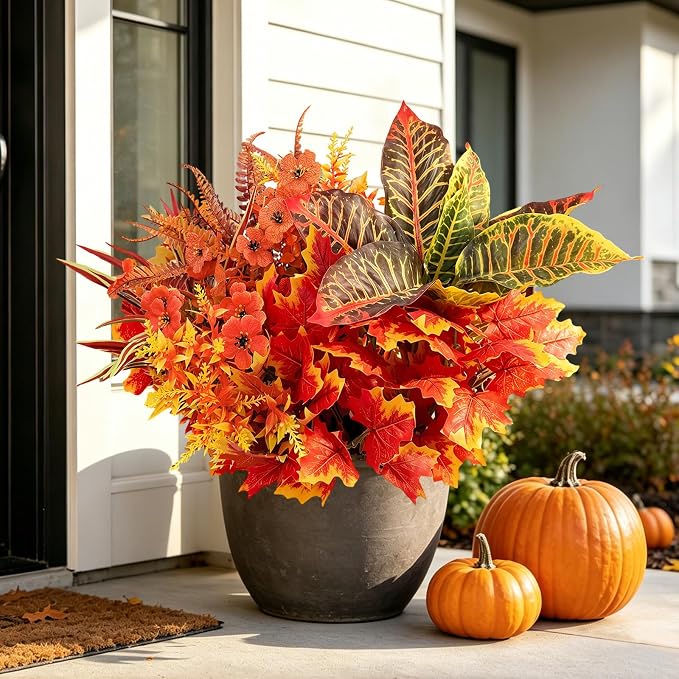 Artificial Fall Flowers for Outdoors Fake Plants Fall Decor, Faux Plants UV - Image 8