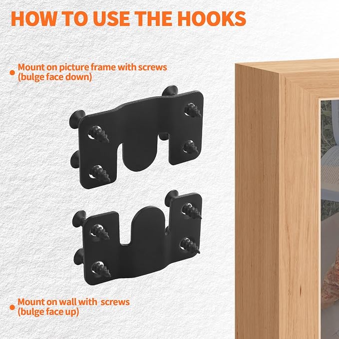 Stainless Steel Flush Mount Bracket, Interlocking Heavy Duty Photo Frame Hook - Image 3