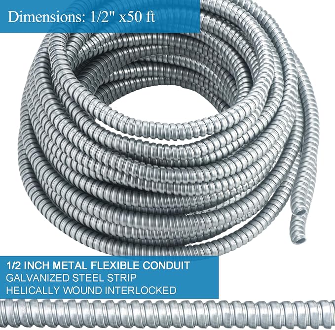 eflyefly 1/2 Flexible Metal Electrical Conduit Kit，50 Feet of 1/2-inch Flexible - Image 4