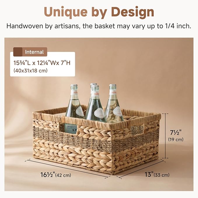 StorageWorks Jumbo Rectangular Wicker Basket, Water Hyacinth and Seagrass - Image 3