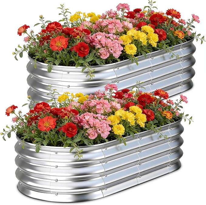 Galvanized Raised Garden Bed Outdoor, Easy Assemble Bottomless Small Oval Plant by Tegarbed