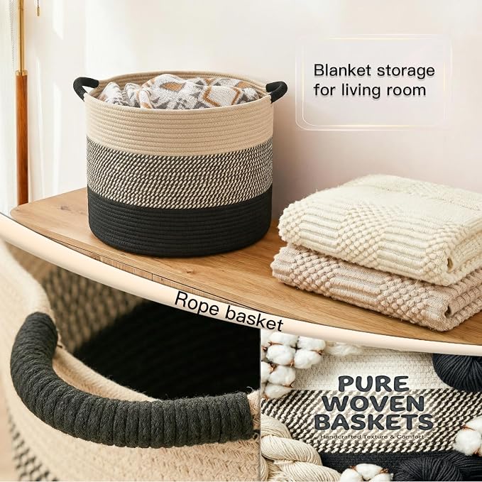 Artfeel 100L Large Cotton Rope Basket, Decorative Woven Blanket Storage - Image 5
