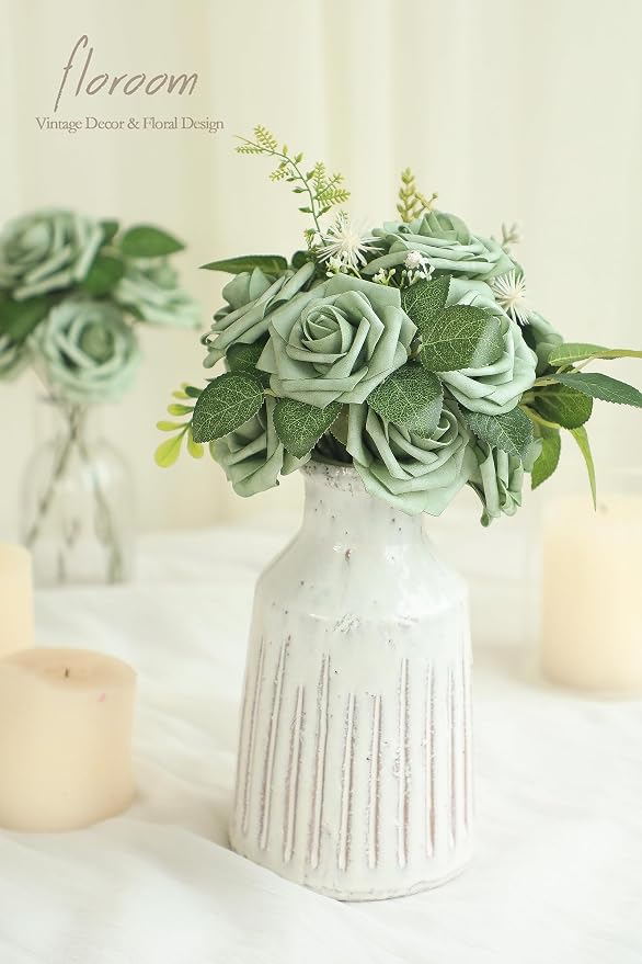 Artificial Flowers 50pcs Real Looking Elf Green Foam Fake Roses - Image 3