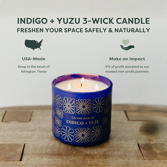 Indigo & Yuzu 3 Wick Scented Candle - Image 4