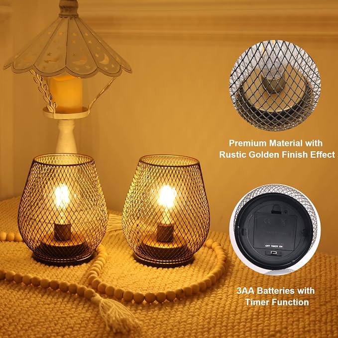 Set of 2 Battery Operated Lamp LED Table Lantern, Events - Image 2