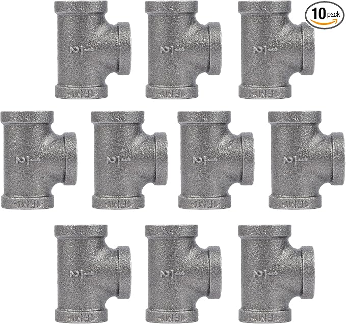 1/2" Tee Fitting, PIPE DECOR Black Malleable Iron Fittings Fit Standard 1/2 by PipeD%C3%A9cor