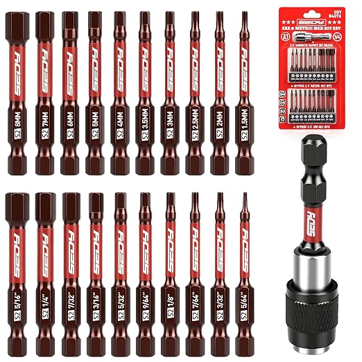 21-Piece 2.5" Hex Head Allen Wrench Drill Bit Set, 1/4" Hex Screwdriver Bits Set by SEDY