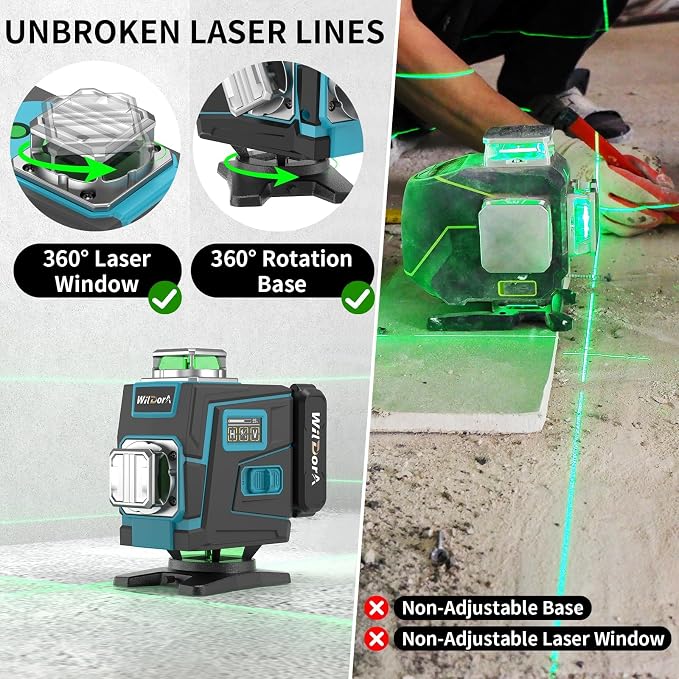 4x360°Green 16 Line Laser Level, ±4° Auto Self Leveling, 2x4800mAh 48H Runtime - Image 7