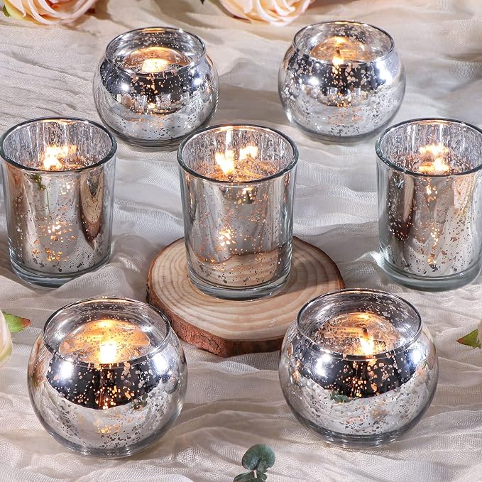 DEVI Silver Votive Tealight Candle Holders 24PCS, Mercury Glass Candle Holders by DEVI