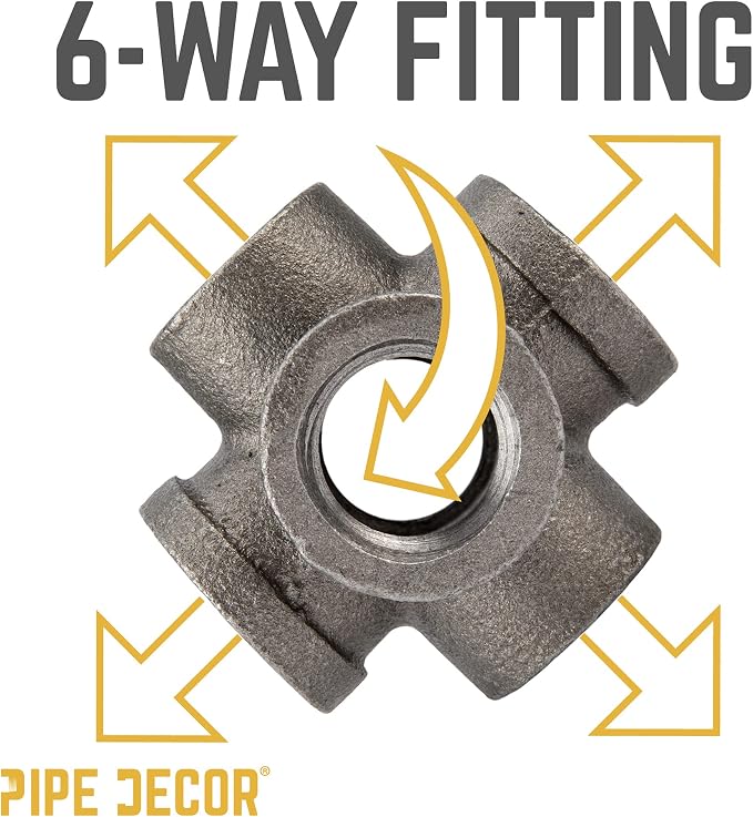 PIPE DECOR 6-Way Fitting, 3/4 Inch, Shelving and Standard 3/4 Inch Plumbing Pipe - Image 3
