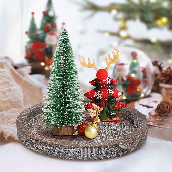Round Wood Trays Home Decor Farmhouse Coffee Table Centerpieces Decorative | - Image 2