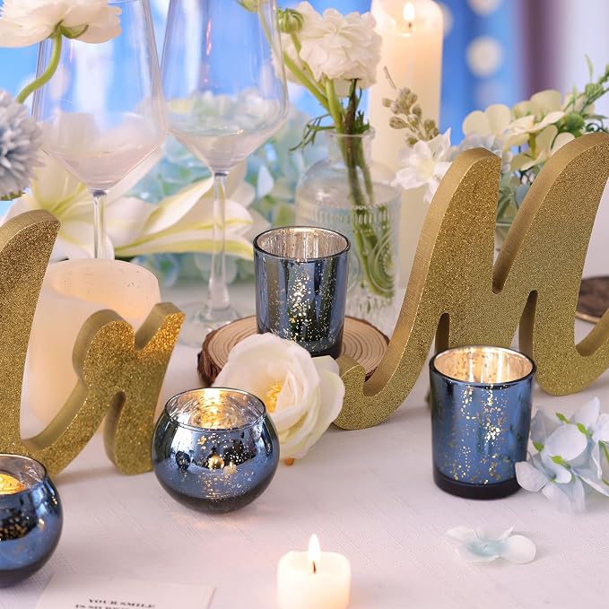 12PCS Assorted Blue Votive Candle Holders, Mercury Tealight Candle Holder Glass - Image 3