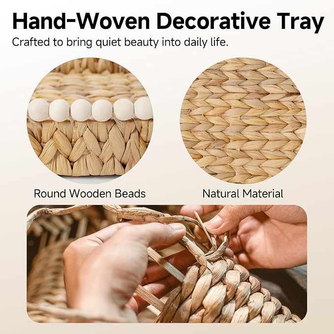 StorageWorks Decorative Trays for Home Decor, Wicker Coffee Table Tray | - Image 4