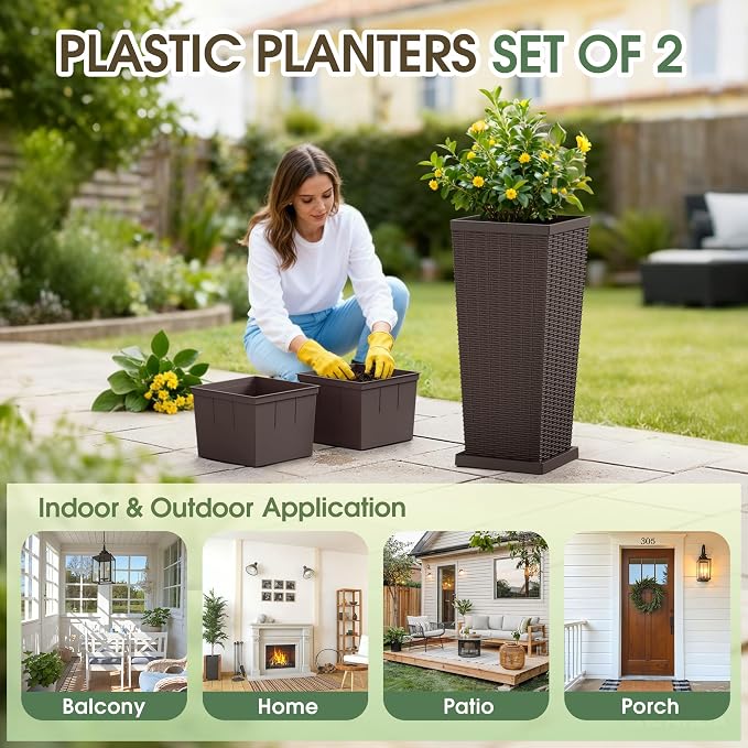 Set of 2 30 Inch Tall Plastic Planters - Image 5