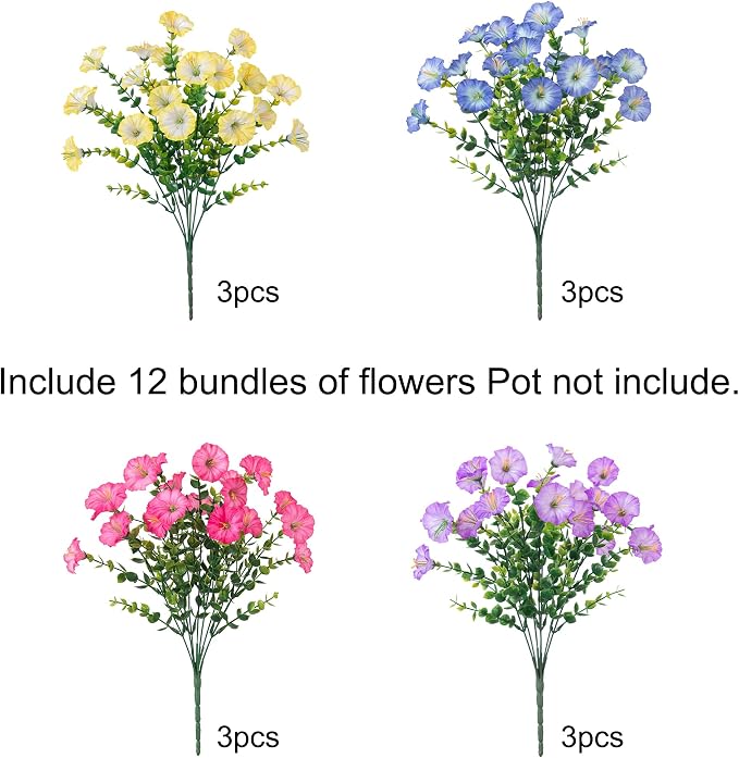 Artificial Flowers for Outdoors Fake Plants Outside Decoration, 12 Bundles Silk - Image 5